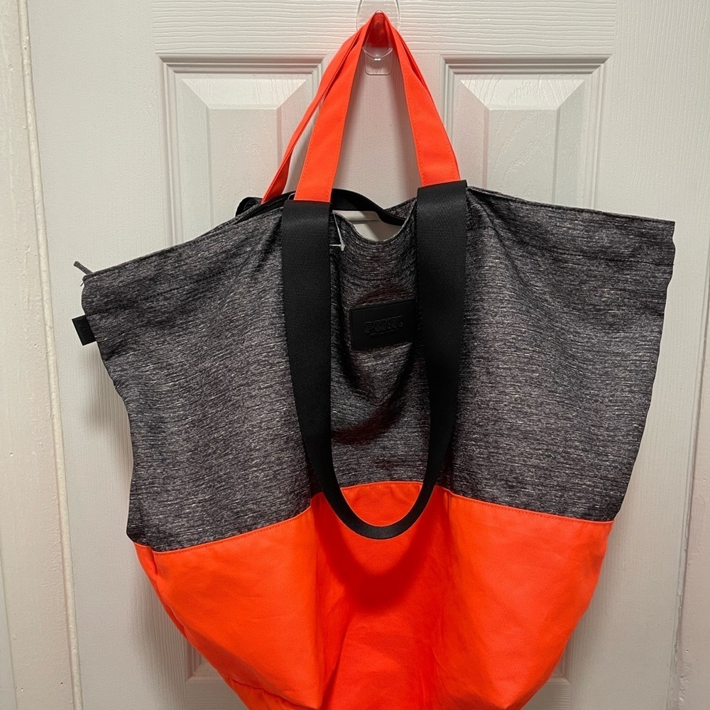 PINK Victoria's Secret Vibrant Orange and Gray Tote
